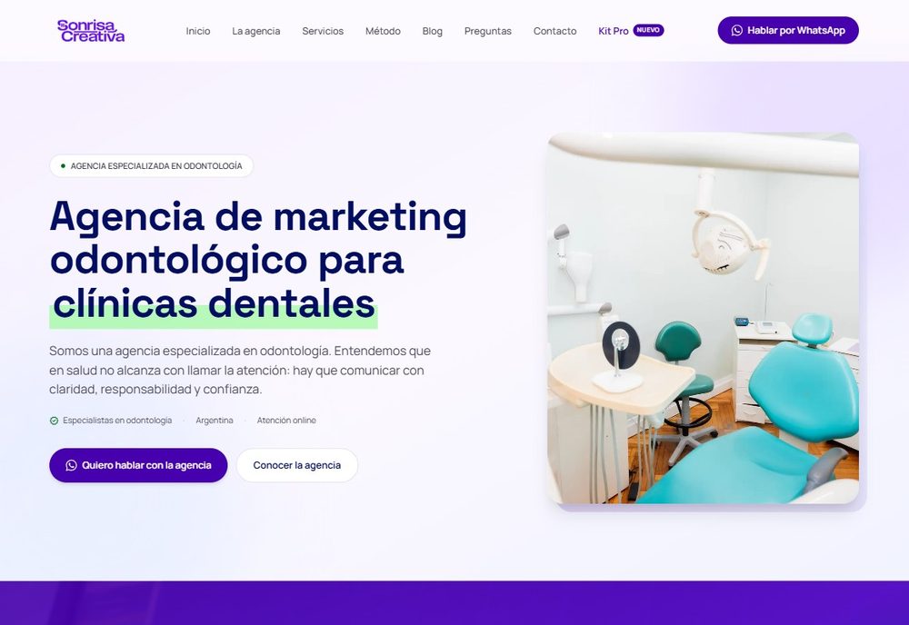 Captura real del sitio de Sonrisa Creativa
